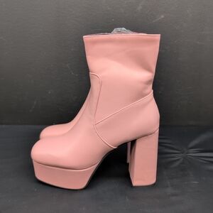 Women's High Block Heel Round Toe Platform Ankle Dress Boots Size 36 Pink